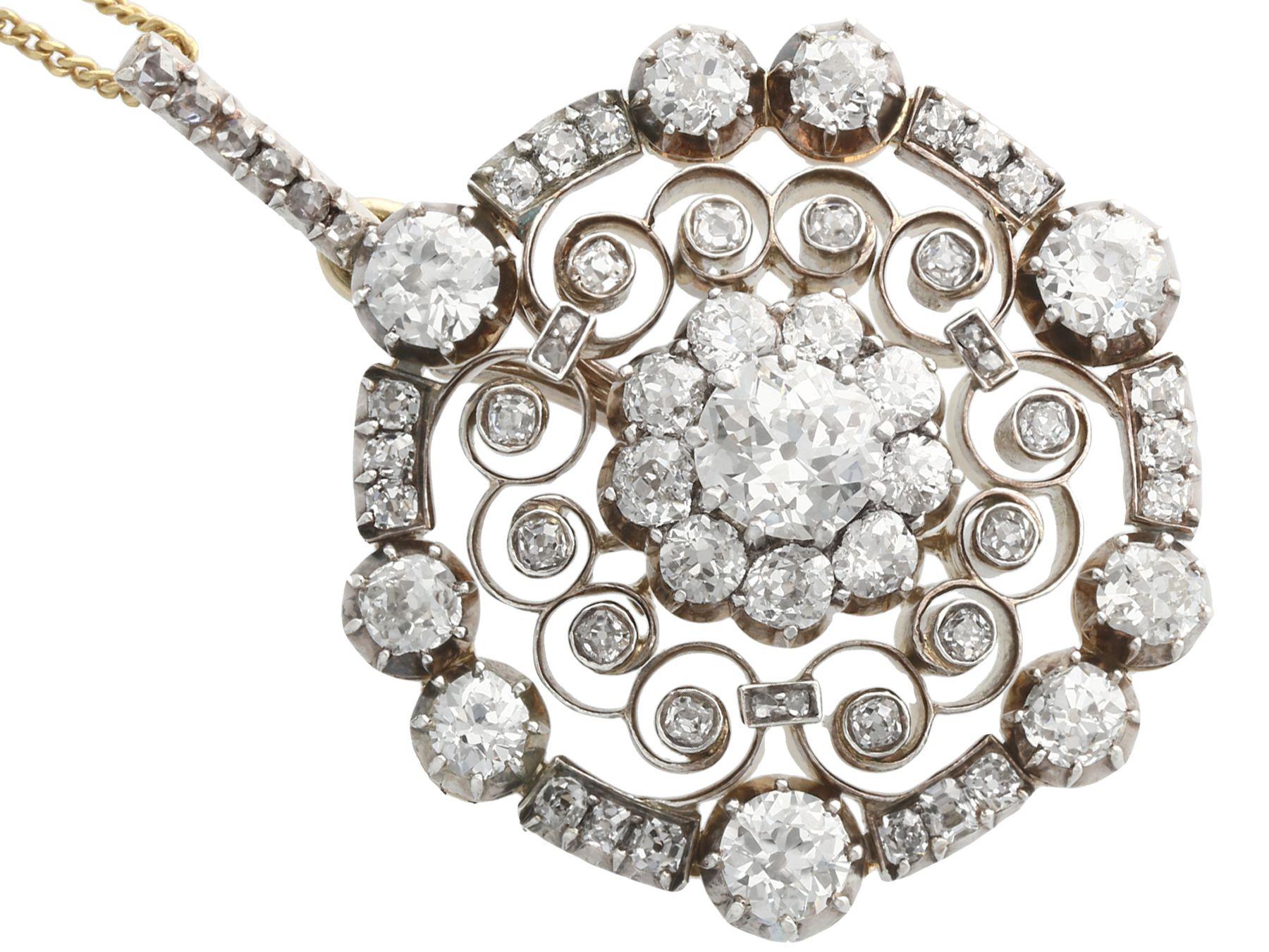 Taille vieille Europe Pendentif victorien ancien en or jaune avec diamant de 6,22 carats, vers 1880 en vente