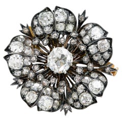 Antique Victorian 6.60 Carat Diamond Flower Brooch