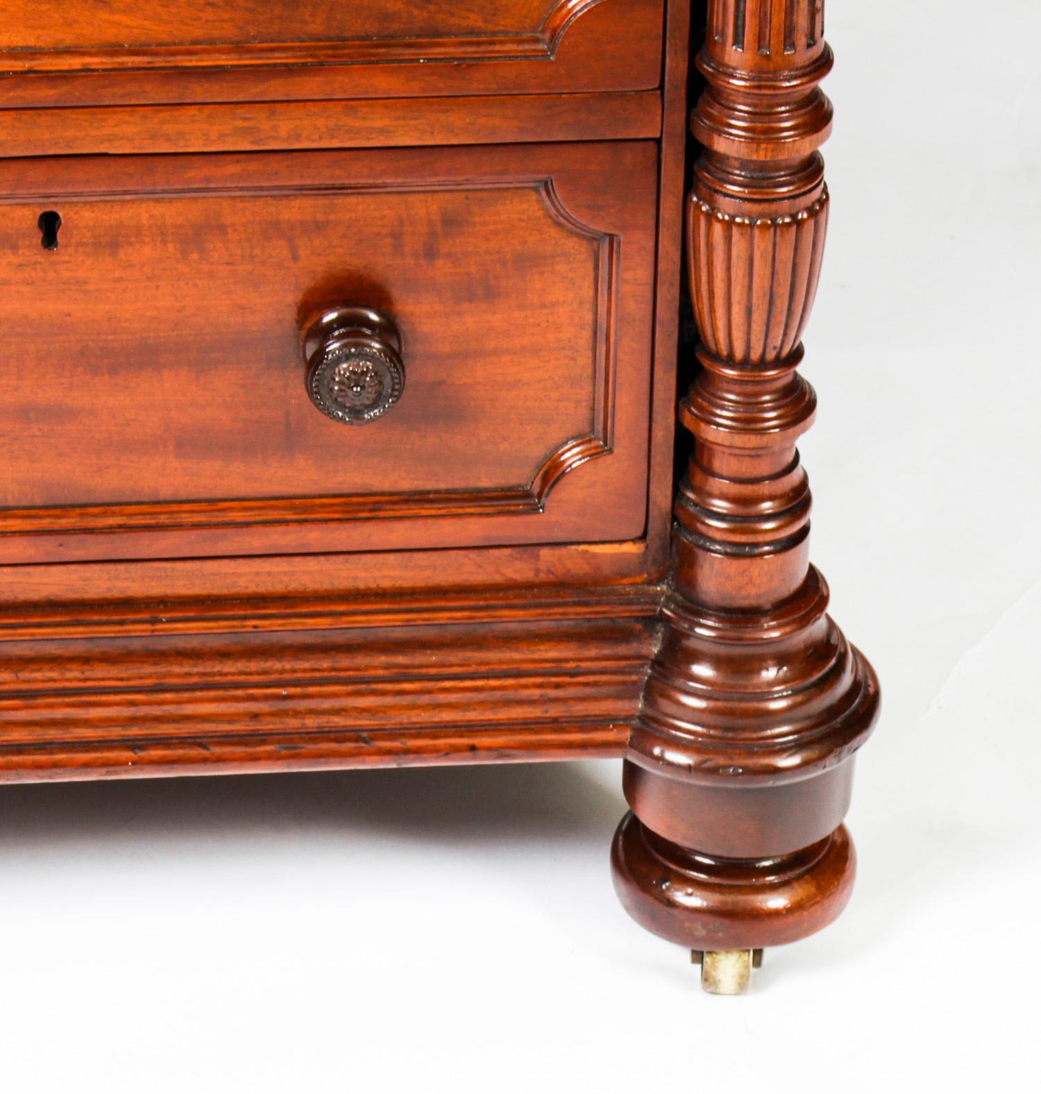 English Antique Victorian 6ft Flame Mahogany Partners Pedestal Desk 19th C