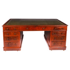 Antique Victorian 6ft Flame Mahogany Partners Pedestal Desk 19th Century