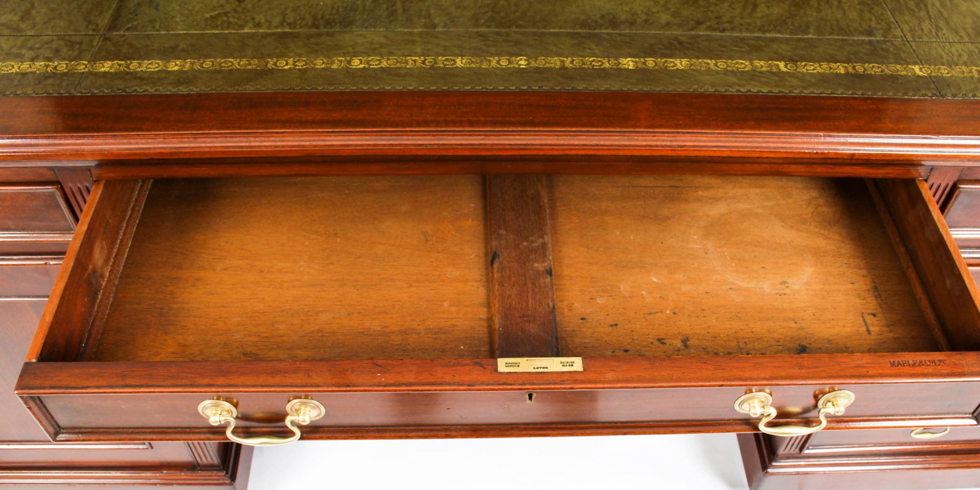 Antique Victorian Mahogany Partners Pedestal Desk Maple & Co 19th C 11