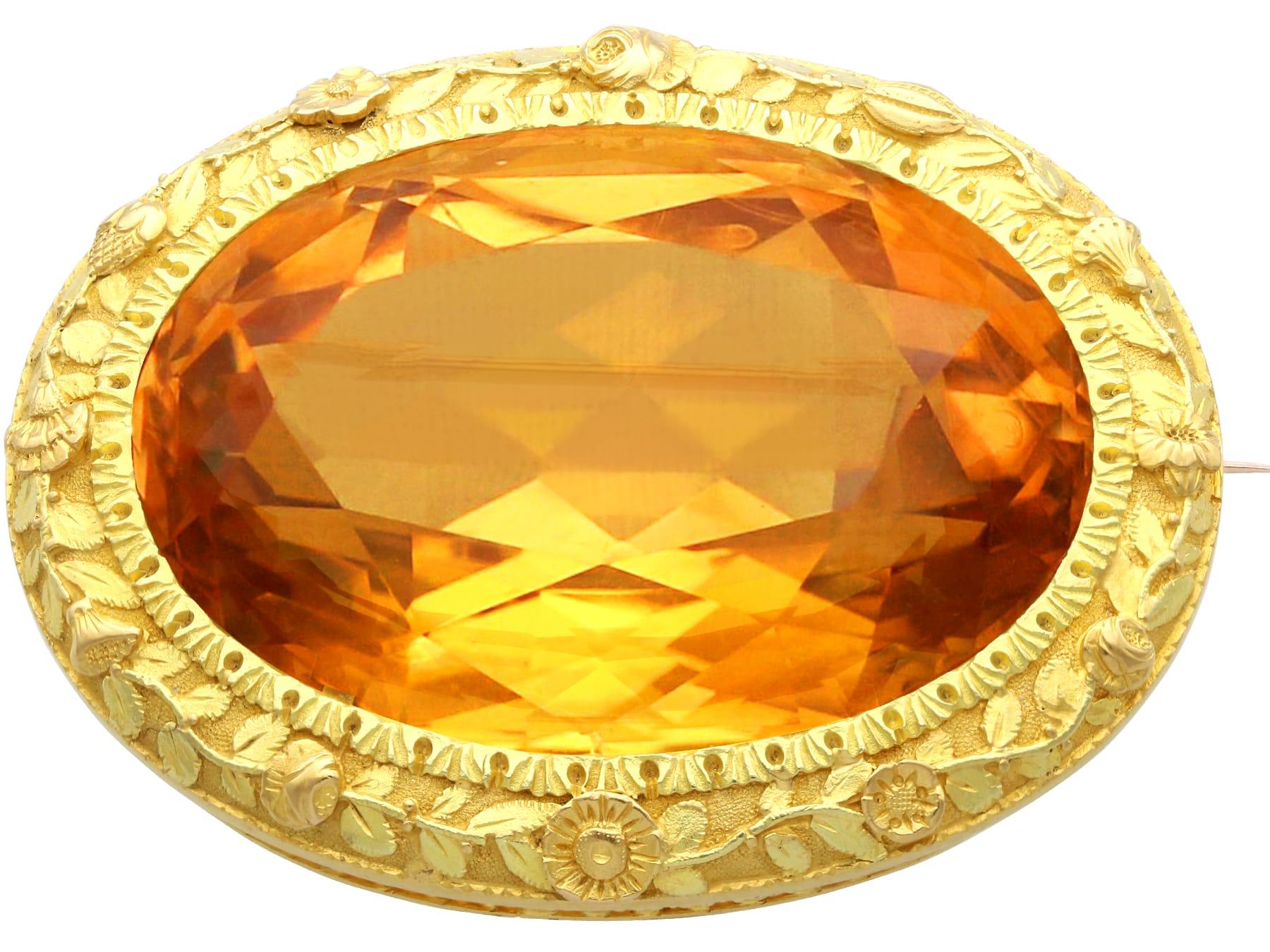 Antike viktorianische Brosche aus 85,49 Karat Citrin und Gelbgold, um 1850 im Zustand „Hervorragend“ in Jesmond, Newcastle Upon Tyne