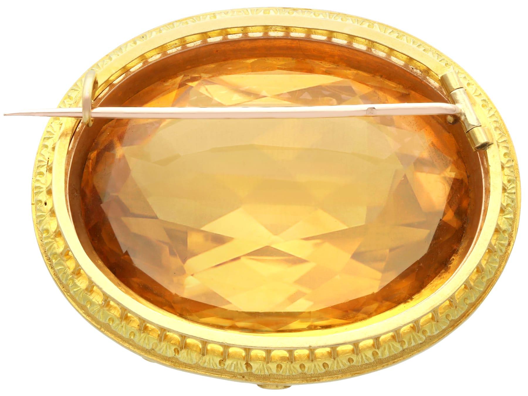 Oval Cut Antique Victorian 85.49 Carat Citrine and Yellow Gold Brooch, Circa 1850