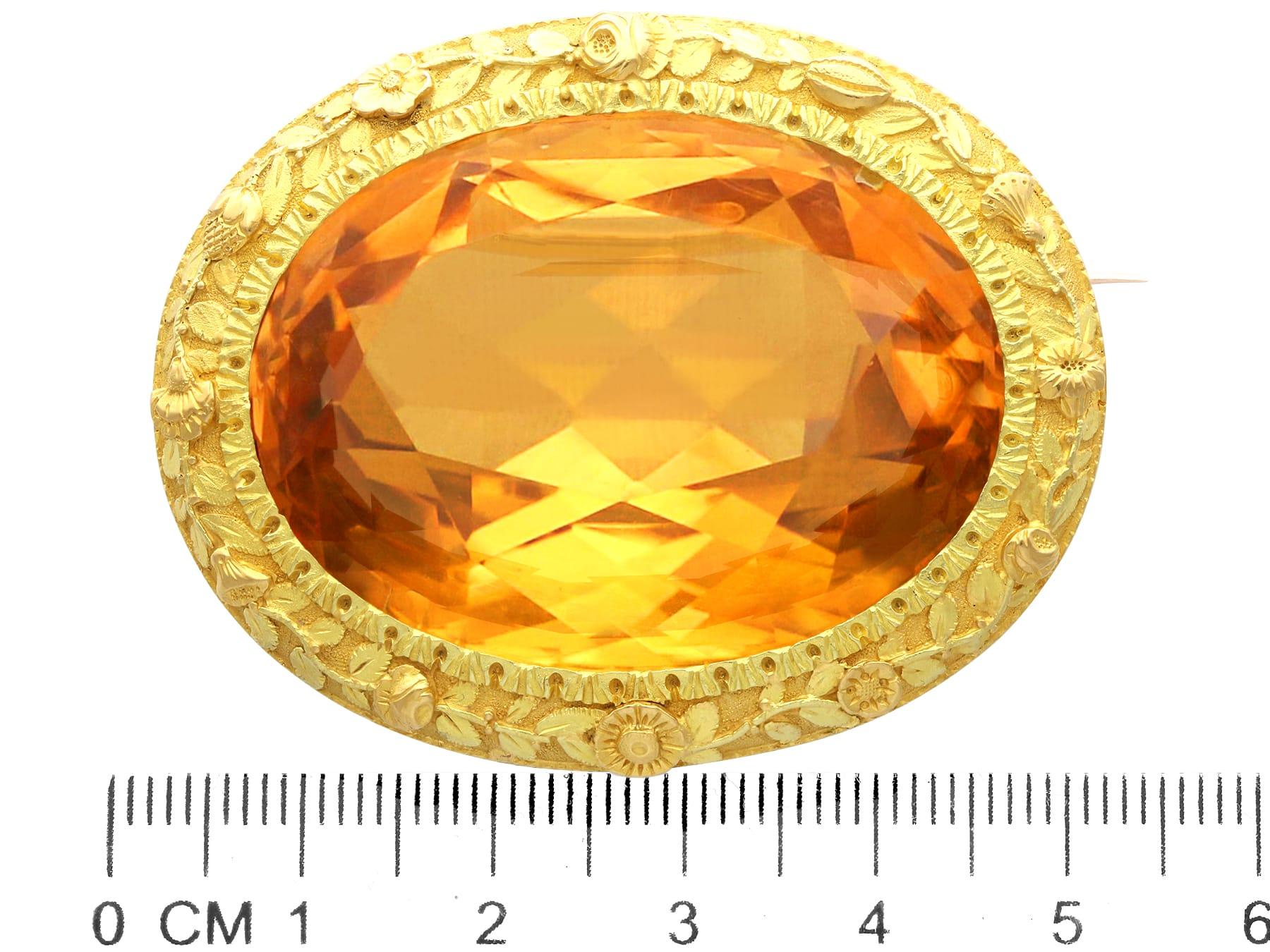Women's or Men's Antique Victorian 85.49 Carat Citrine and Yellow Gold Brooch, Circa 1850