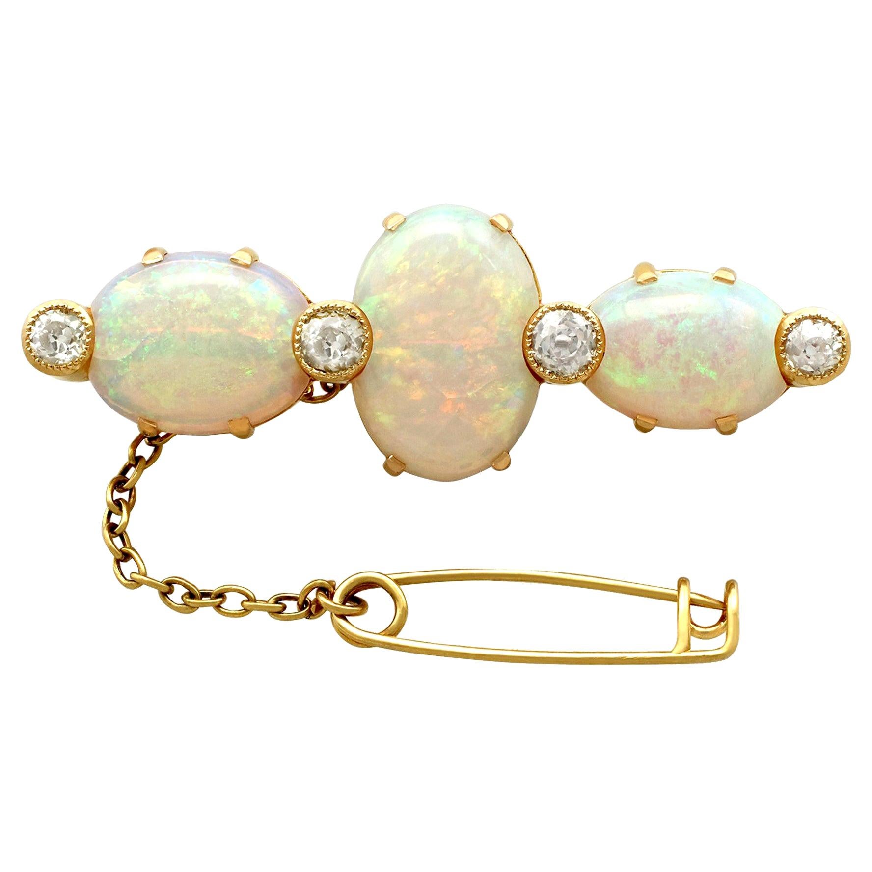 Antique Victorian 8.74 Carat Opal and Diamond Yellow Gold Brooch
