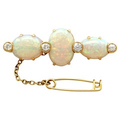Antique Victorian 8.74 Carat Opal and Diamond Yellow Gold Brooch