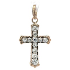 Antique Victorian 8k Gold 3.65ct Old European Mine Cut Diamond Cross Pendant