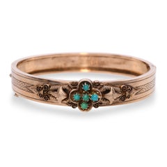 Antike viktorianische 8k Rose Gold & Türkis Floral Hinged Armreif
