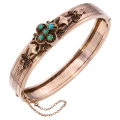 Antike viktorianische 8k Rose Gold & Türkis Floral Hinged Armreif