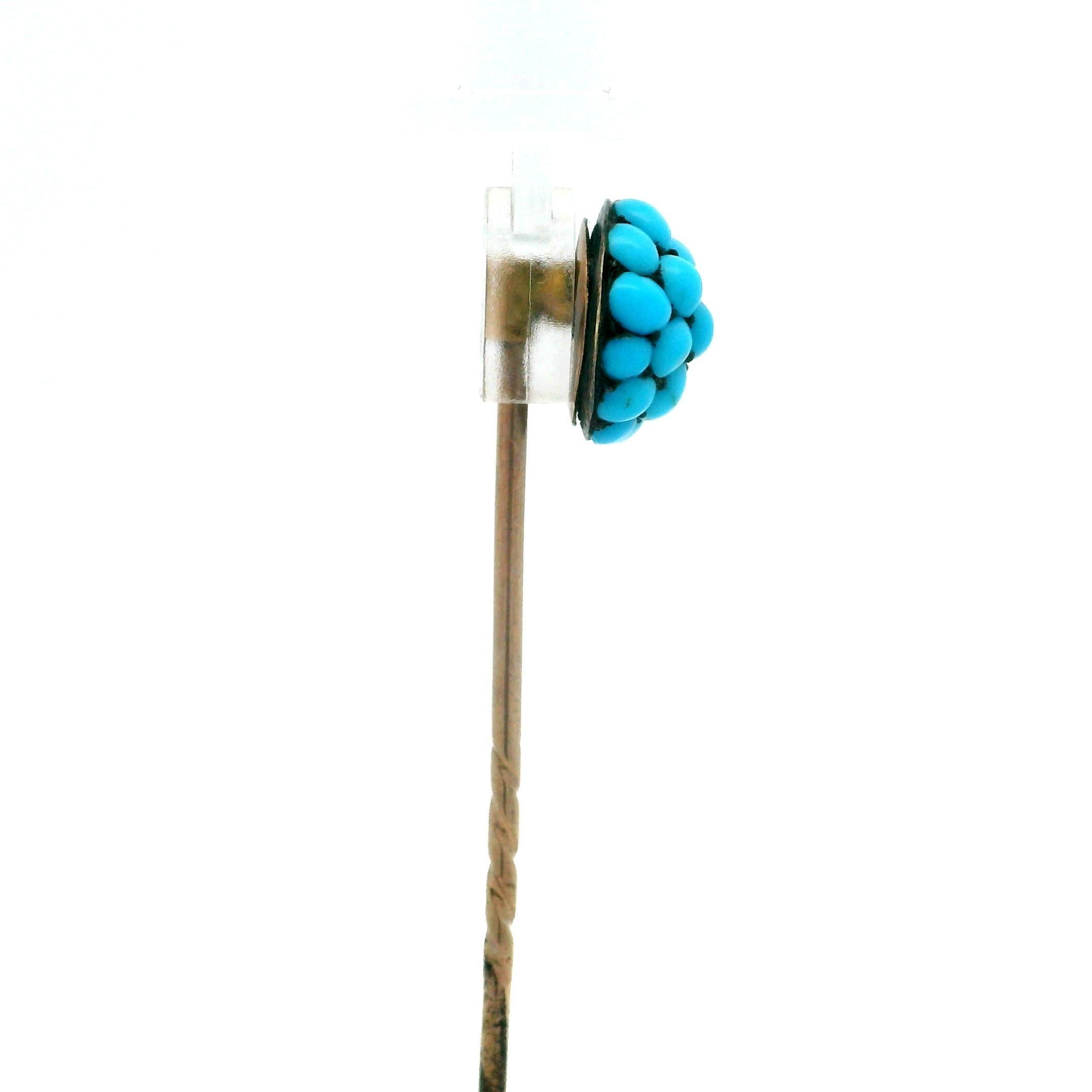 Antique Victorian 8k Rosy Yellow Gold Natural Turquoise Cluster Dome Stick Pin In Excellent Condition For Sale In Montclair, NJ