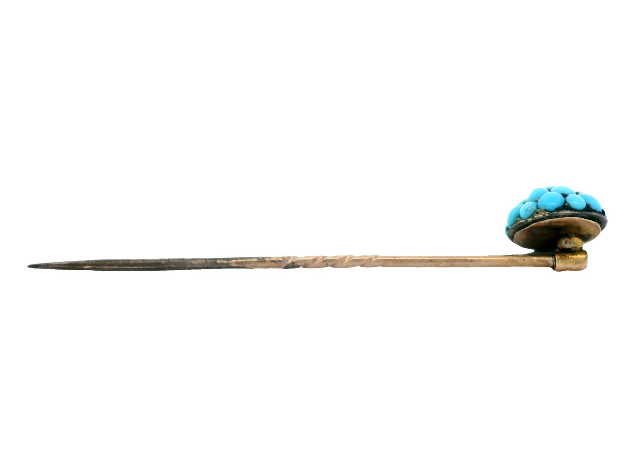 Antique Victorian 8k Rosy Yellow Gold Natural Turquoise Cluster Dome Stick Pin For Sale 1