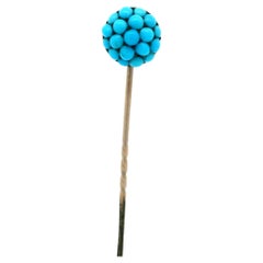 Antique Victorian 8k Rosy Yellow Gold Natural Turquoise Cluster Dome Stick Pin