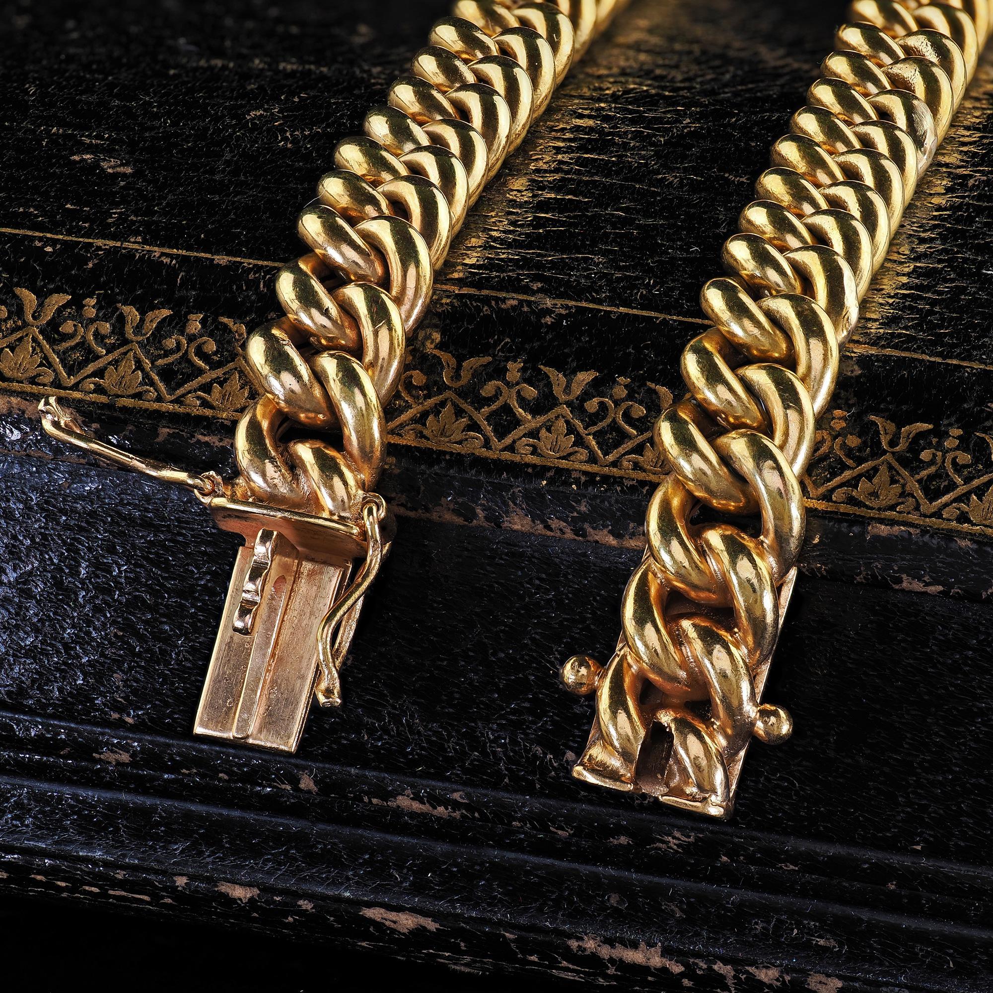 Antikes viktorianisches 8K Gelbgold Hollow Curb Gliederkette Armband - 7,5 Zoll im Zustand „Gut“ im Angebot in Great Neck, NY