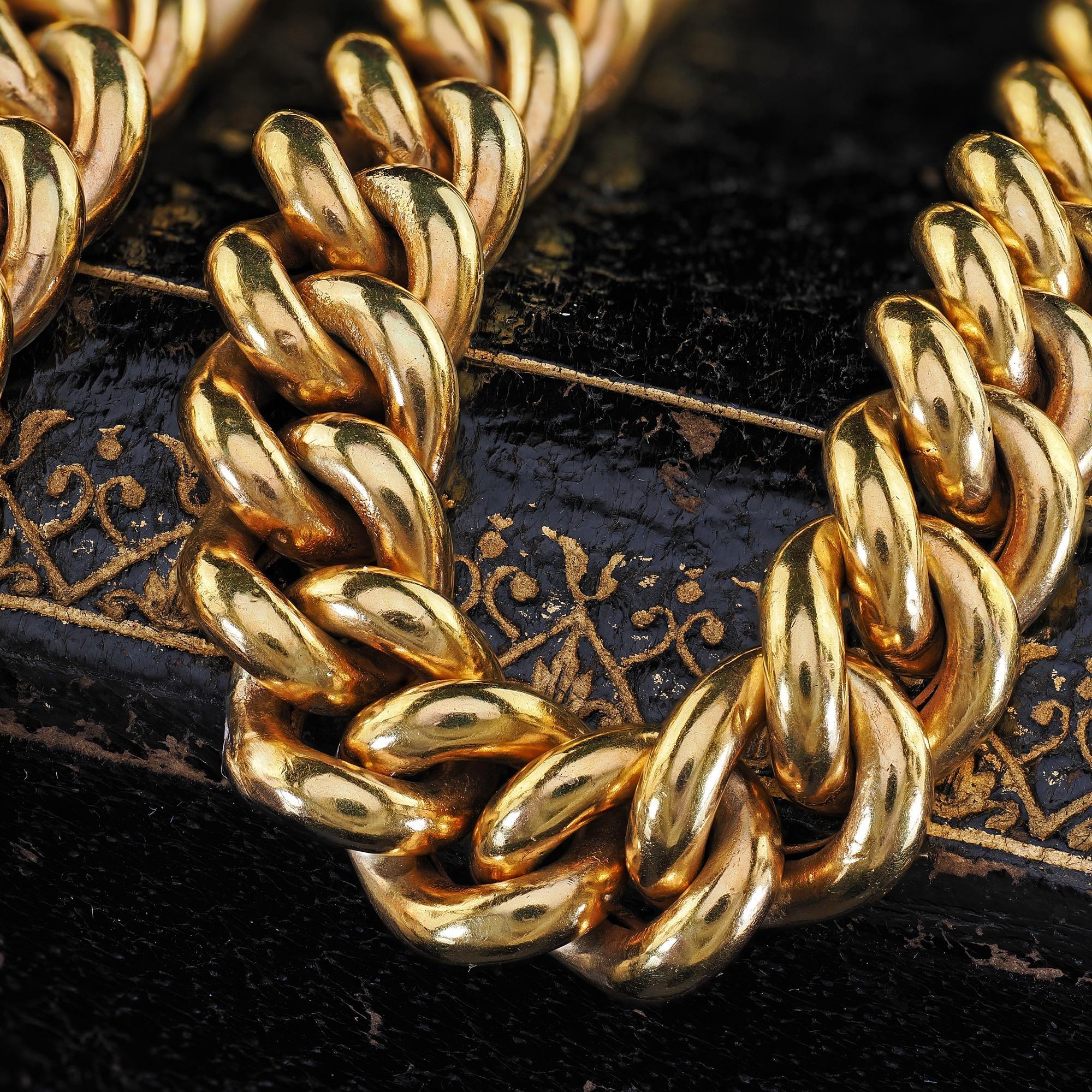Antikes viktorianisches 8K Gelbgold Hollow Curb Gliederkette Armband - 7,5 Zoll im Angebot 1