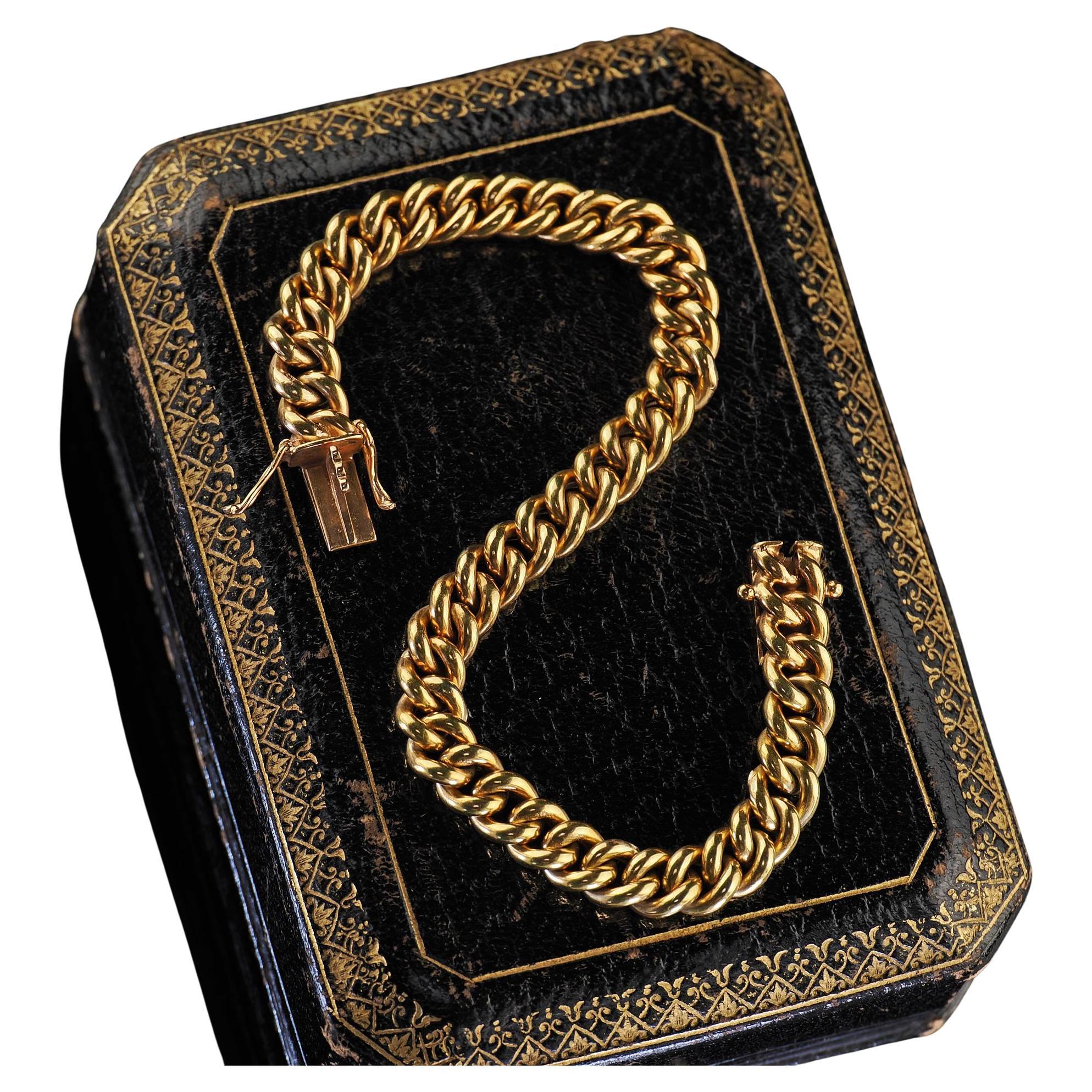 Antique Victorian 8K Yellow Gold Hollow Curb Link Chain Bracelet - 7.5 inches