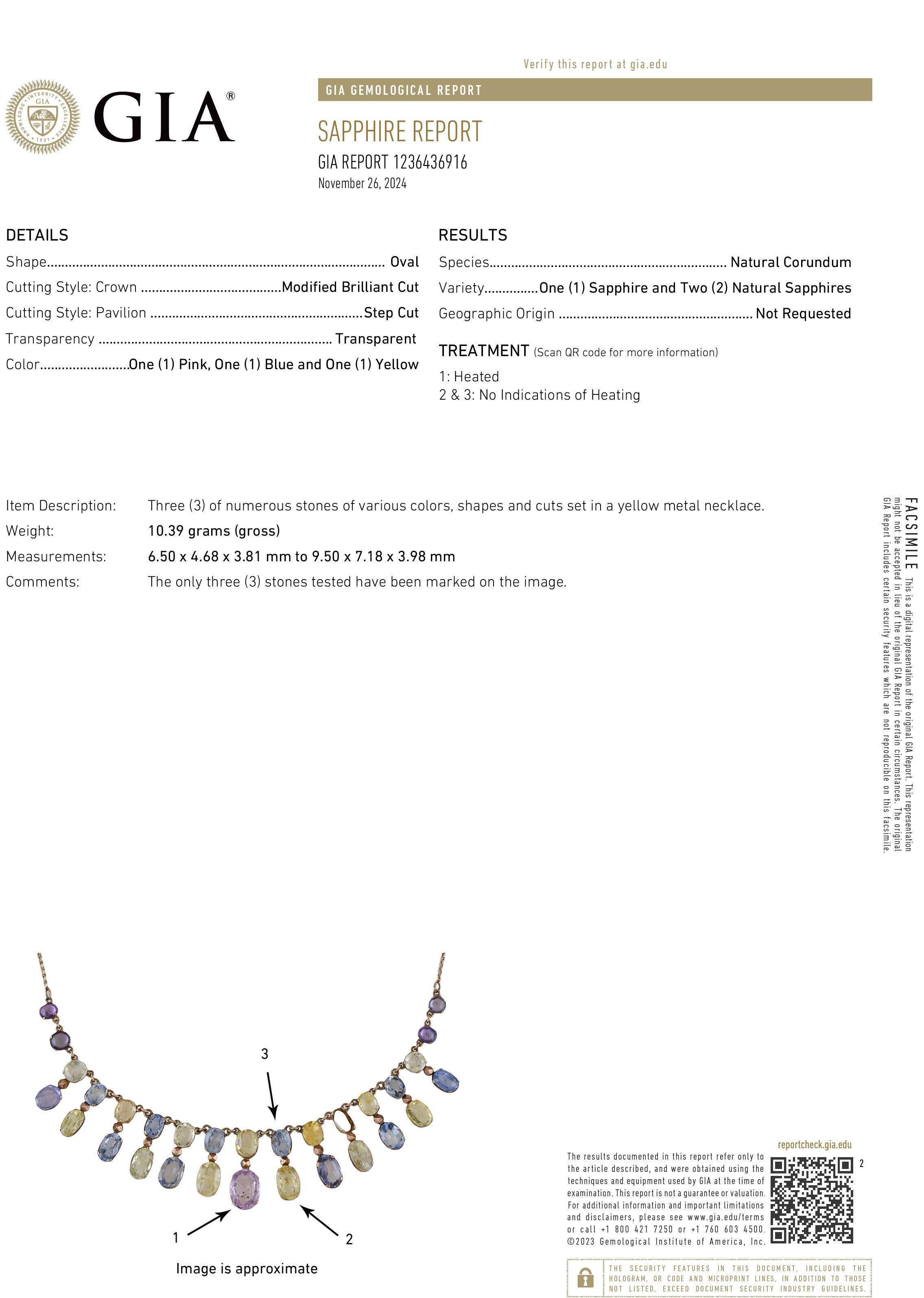 Antique Victorian 8K Yellow Gold Natural Sapphire Graduated Necklace - GIA For Sale 7