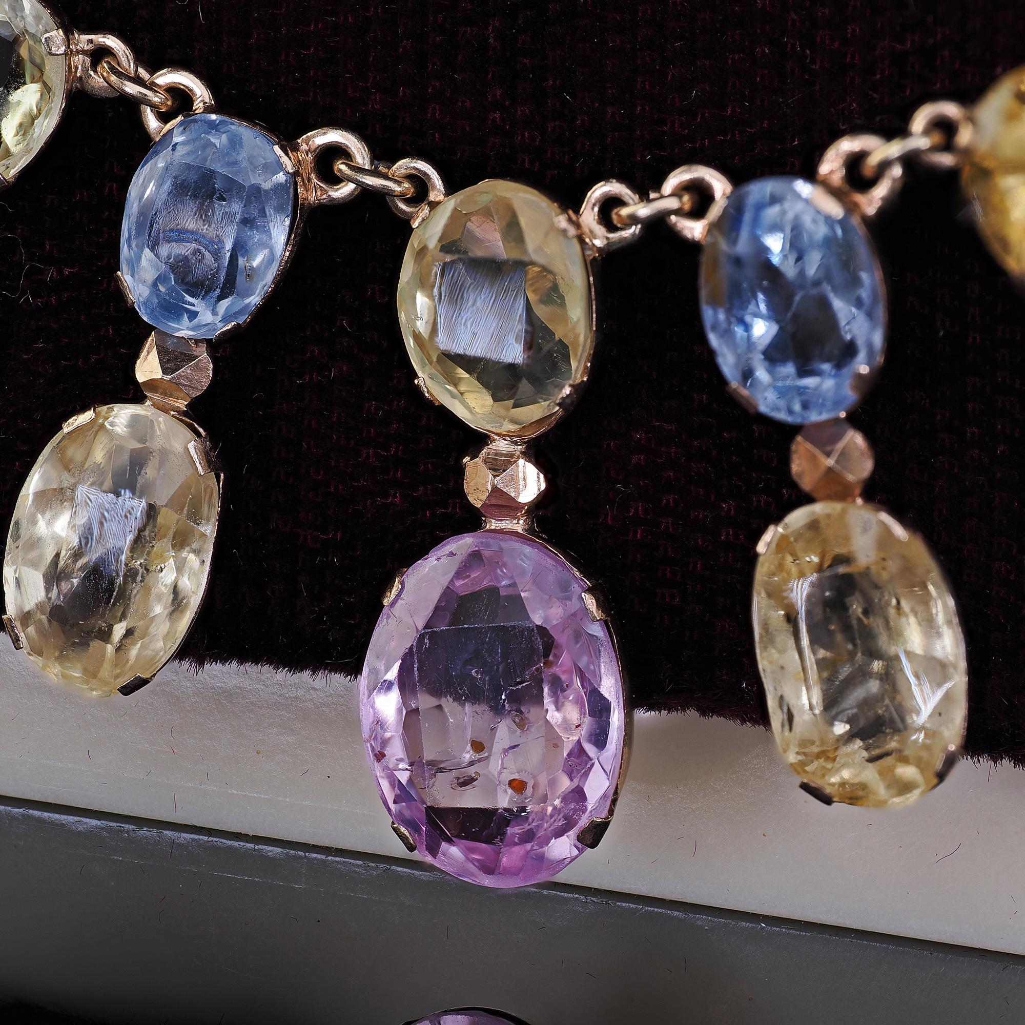 Oval Cut Antique Victorian 8K Yellow Gold Natural Sapphire Graduated Necklace - GIA For Sale