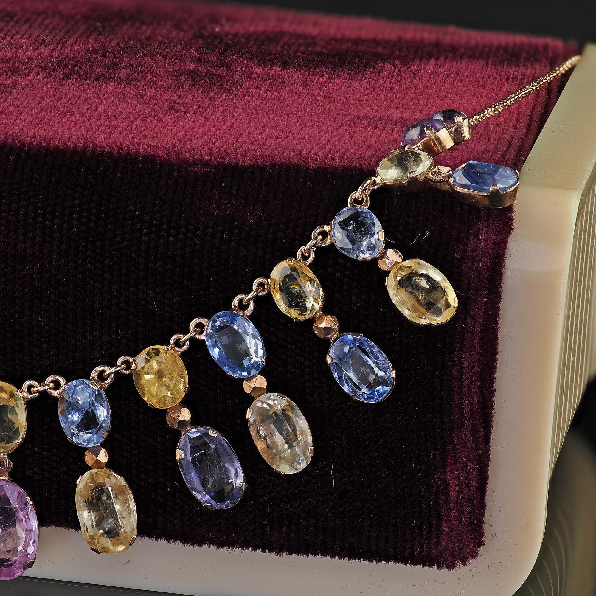 Antique Victorian 8K Yellow Gold Natural Sapphire Graduated Necklace - GIA In Good Condition For Sale In Great Neck, NY