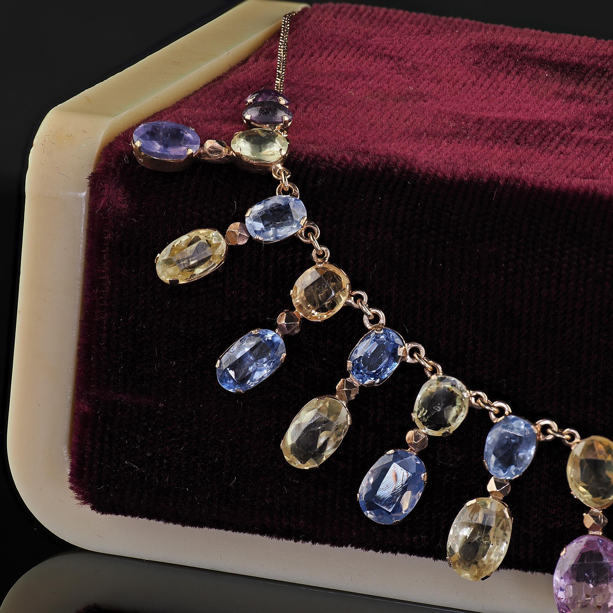 Antique Victorian 8K Yellow Gold Natural Sapphire Graduated Necklace - GIA For Sale 1