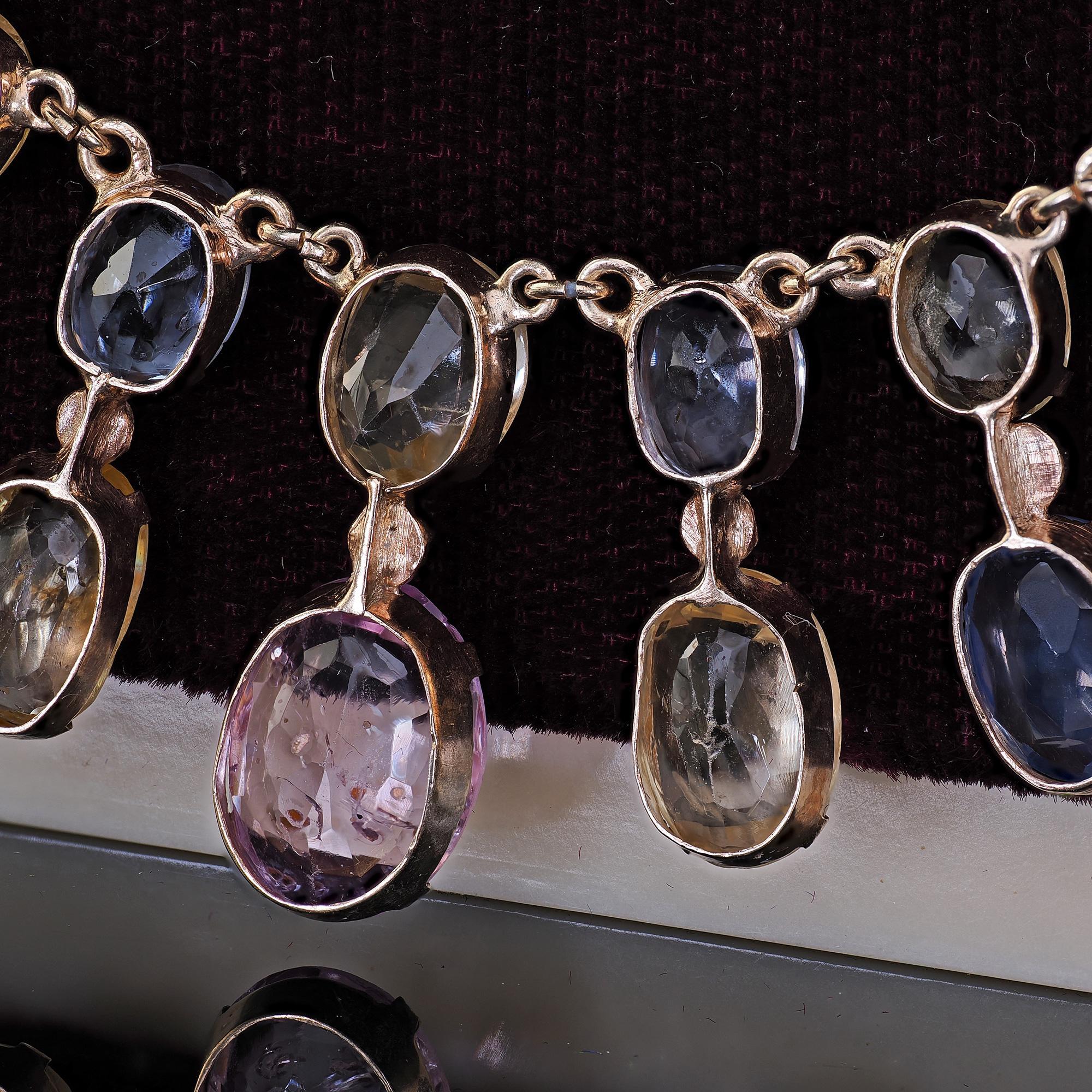 Antique Victorian 8K Yellow Gold Natural Sapphire Graduated Necklace - GIA For Sale 2