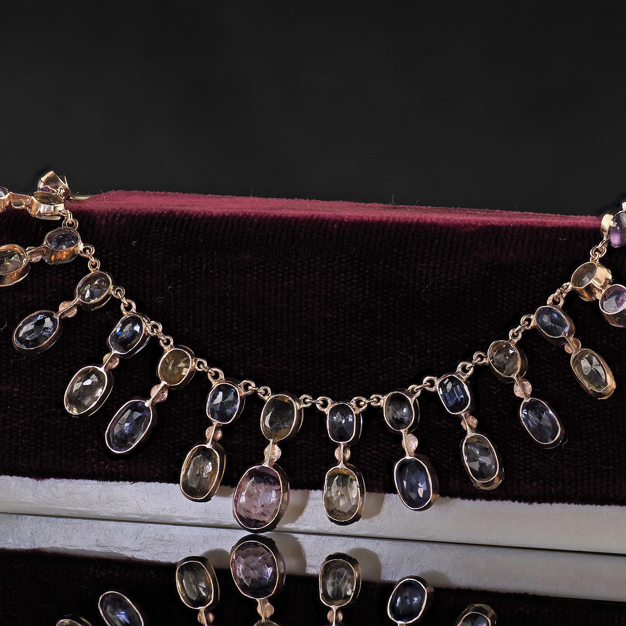Antique Victorian 8K Yellow Gold Natural Sapphire Graduated Necklace - GIA For Sale 3