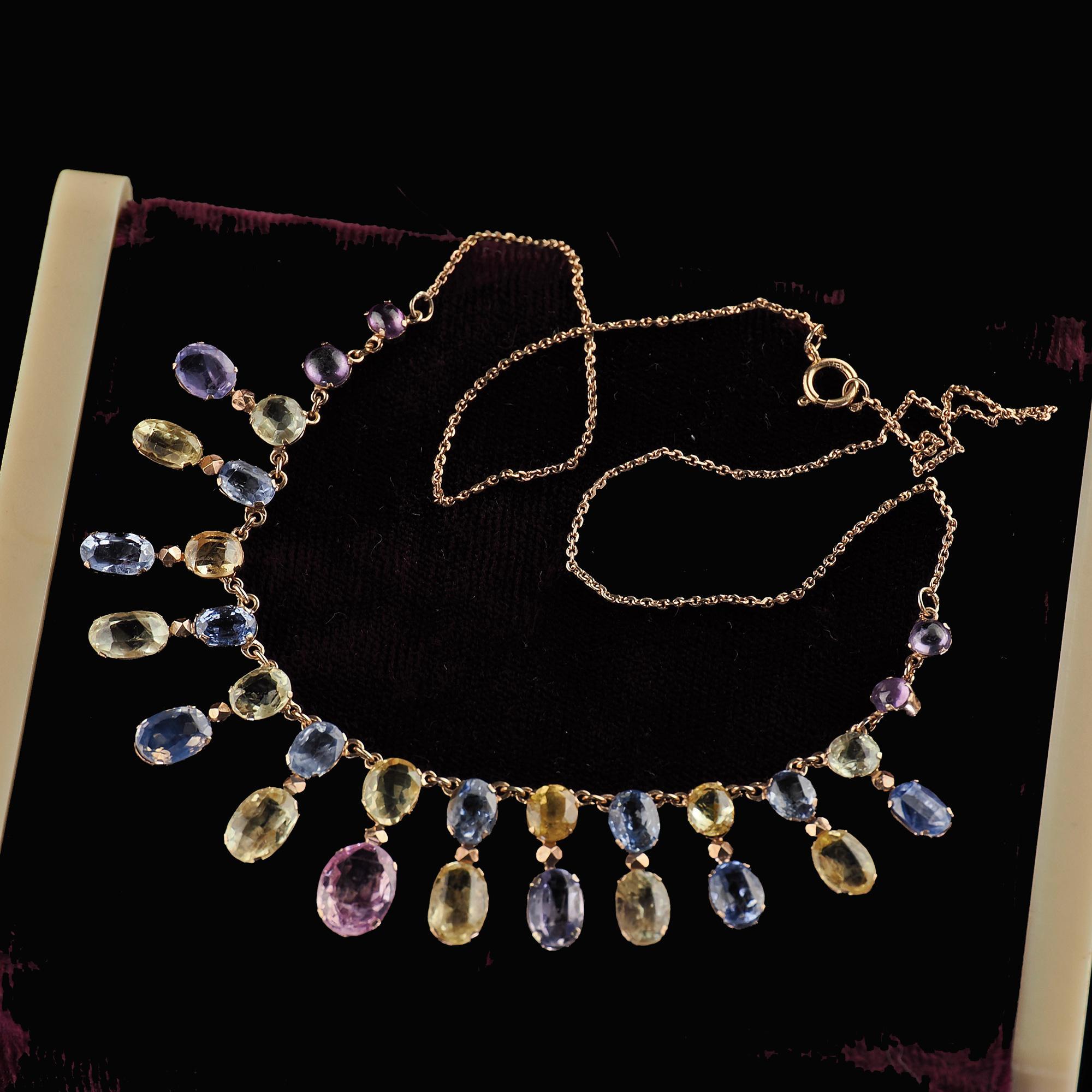 Antique Victorian 8K Yellow Gold Natural Sapphire Graduated Necklace - GIA For Sale 4