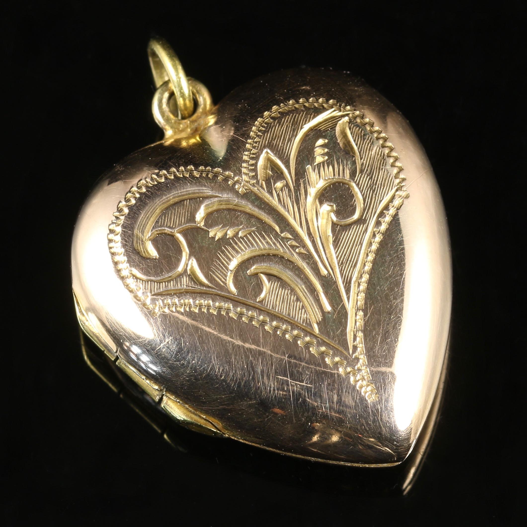 For more details please click continue reading down below...

This antique Victorian Gold locket is in the shape of a love heart and is adorned with lovely engraving on the front.

Circa 1890.

The locket is set in 9ct Gold back and front.

It has