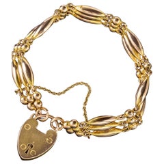 Antique Victorian 9 Carat Gold Heart Padlock Link Bracelet, circa 1880