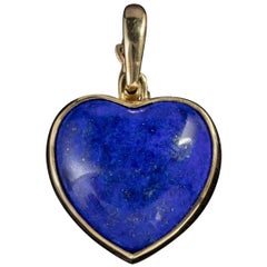 Antique Victorian 9 Carat Gold Lapis Lazuli Heart Pendant, circa 1900