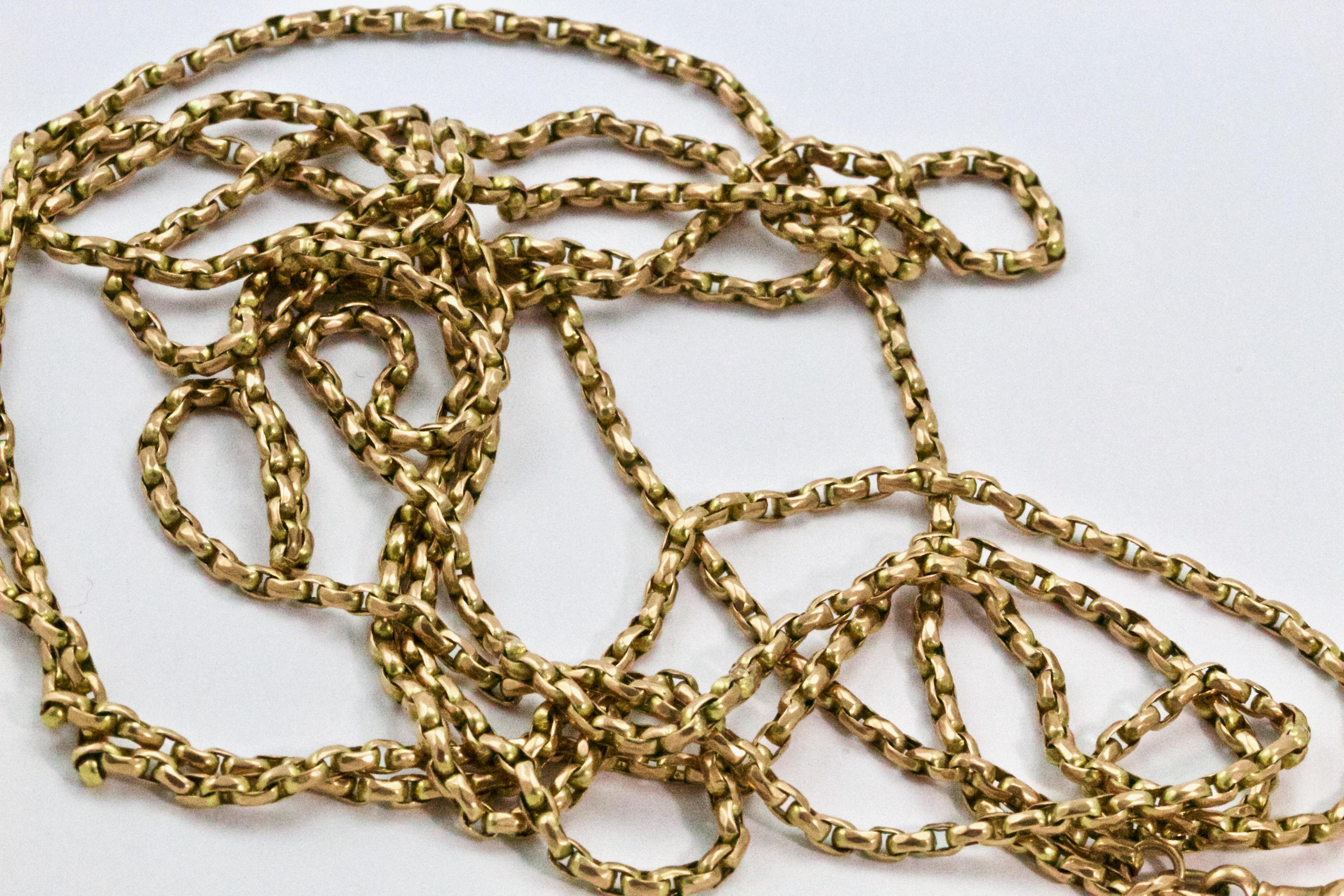 Antique Victorian 9 Carat Gold Long Guard Chain, circa 1880s 1