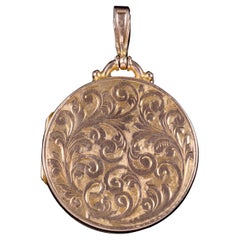 Antique Victorian 9 Carat Rose Gold Round Engraved Locket, circa 1900