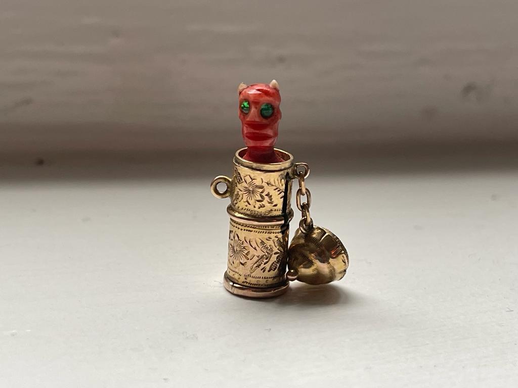 Early Victorian Antique Victorian 9 k gold Hidden Pop-Up Devil 