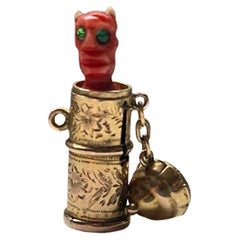 Antique Victorian 9 k gold Hidden Pop-Up Devil "Temperance" Capsule Charm