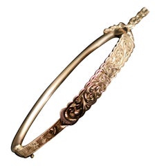 Antique Victorian 9 Karat Gold Bangle, Floral Engraved