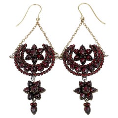 Antique Victorian 9 Karat Gold Bohemian Garnet Dangle Earrings