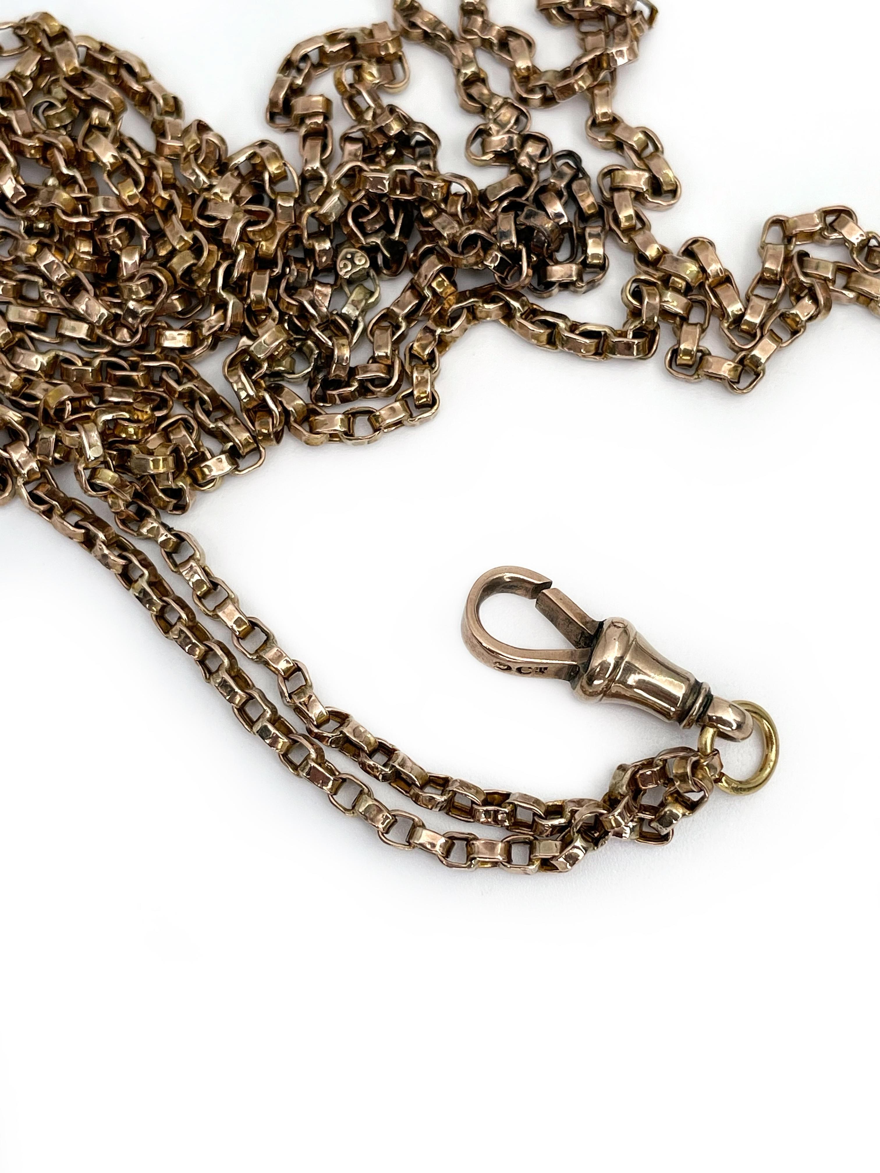 Antique Victorian 9 Karat Gold Long Belcher Guard Dog Clip Chain Necklace In Good Condition In Vilnius, LT