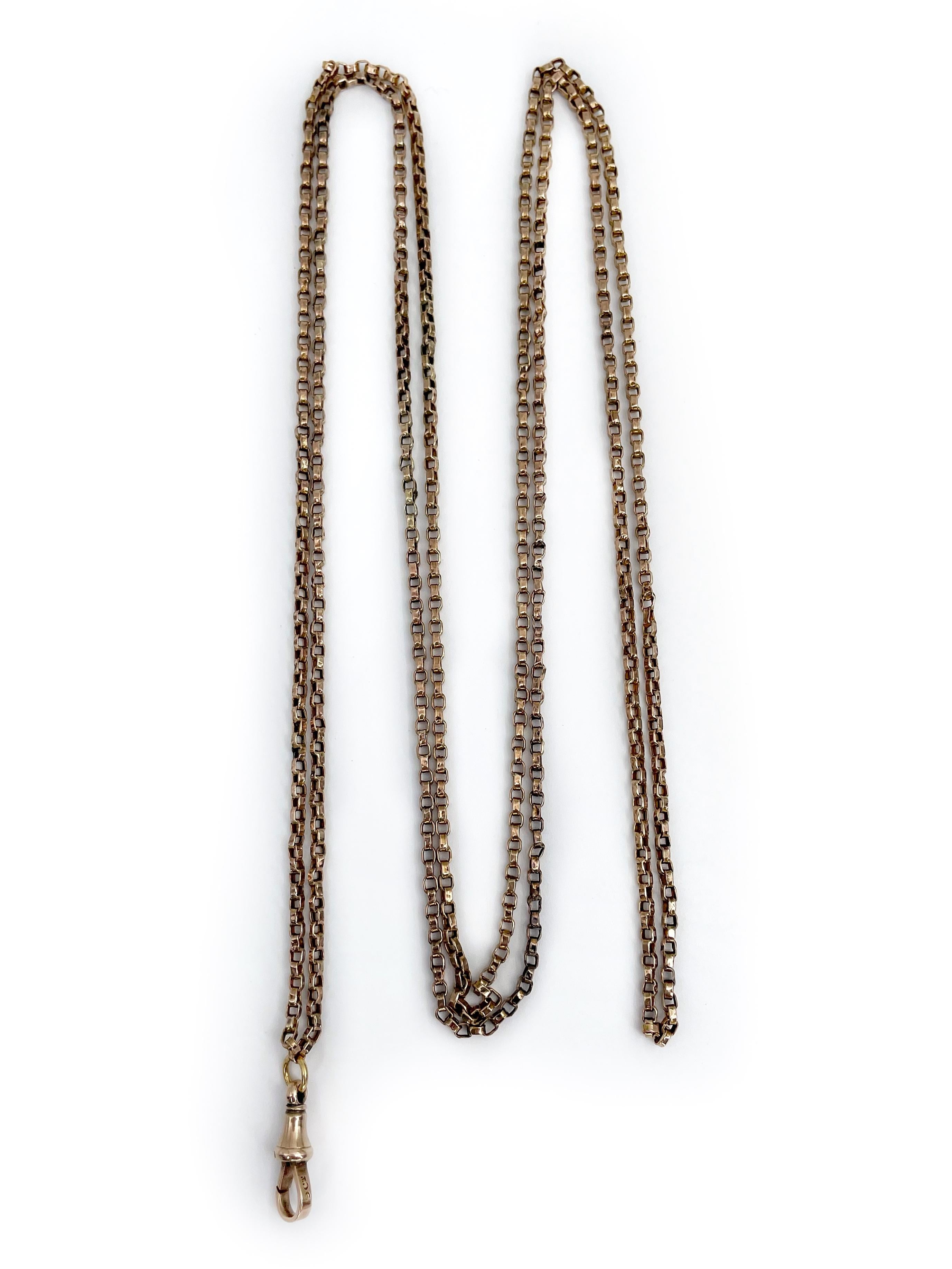 Women's Antique Victorian 9 Karat Gold Long Belcher Guard Dog Clip Chain Necklace