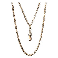 Antique Victorian 9 Karat Gold Long Belcher Guard Dog Clip Chain Necklace