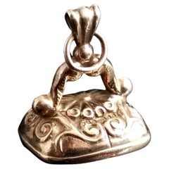 Antique Victorian 9 Karat Gold Seal Fob Pendant, Watch Fob, Onyx