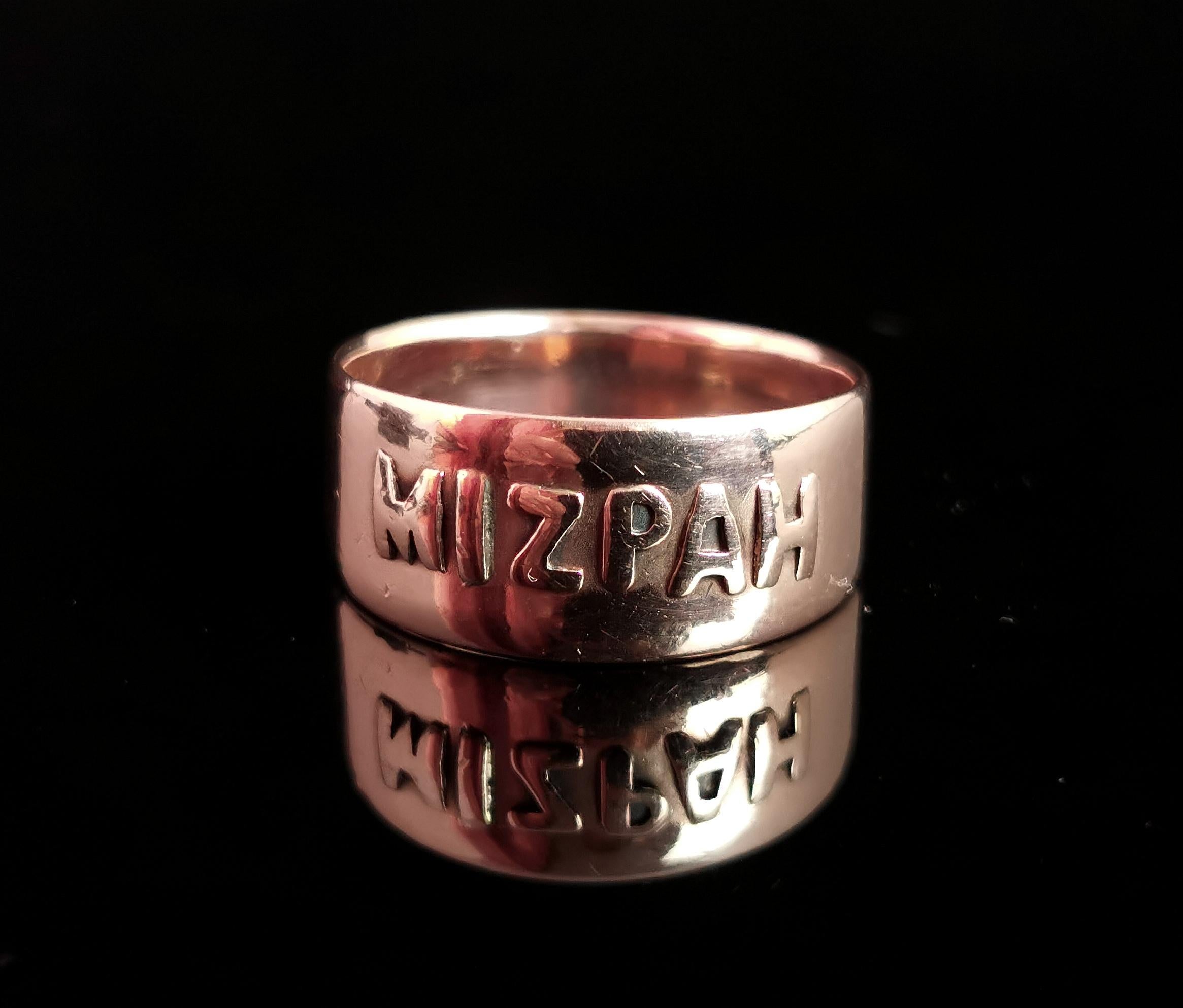 Antique Victorian 9 Karat Rose Gold Mizpah Ring, Chunky  8