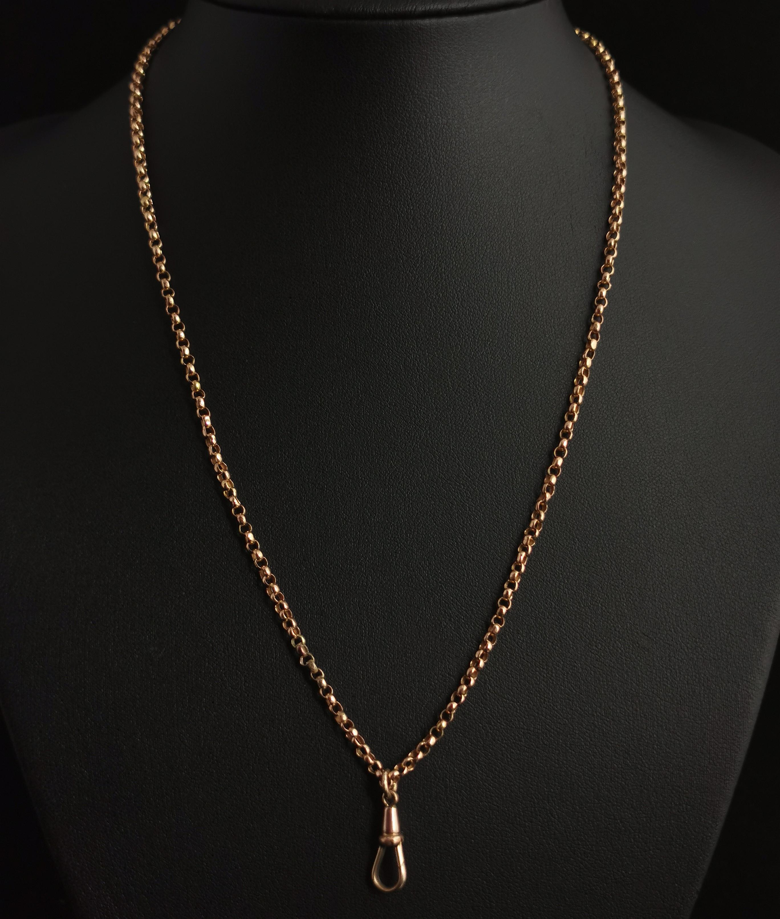 Antique Victorian 9 Karat Yellow Gold Belcher Link Chain Necklace, Dog Clip 4