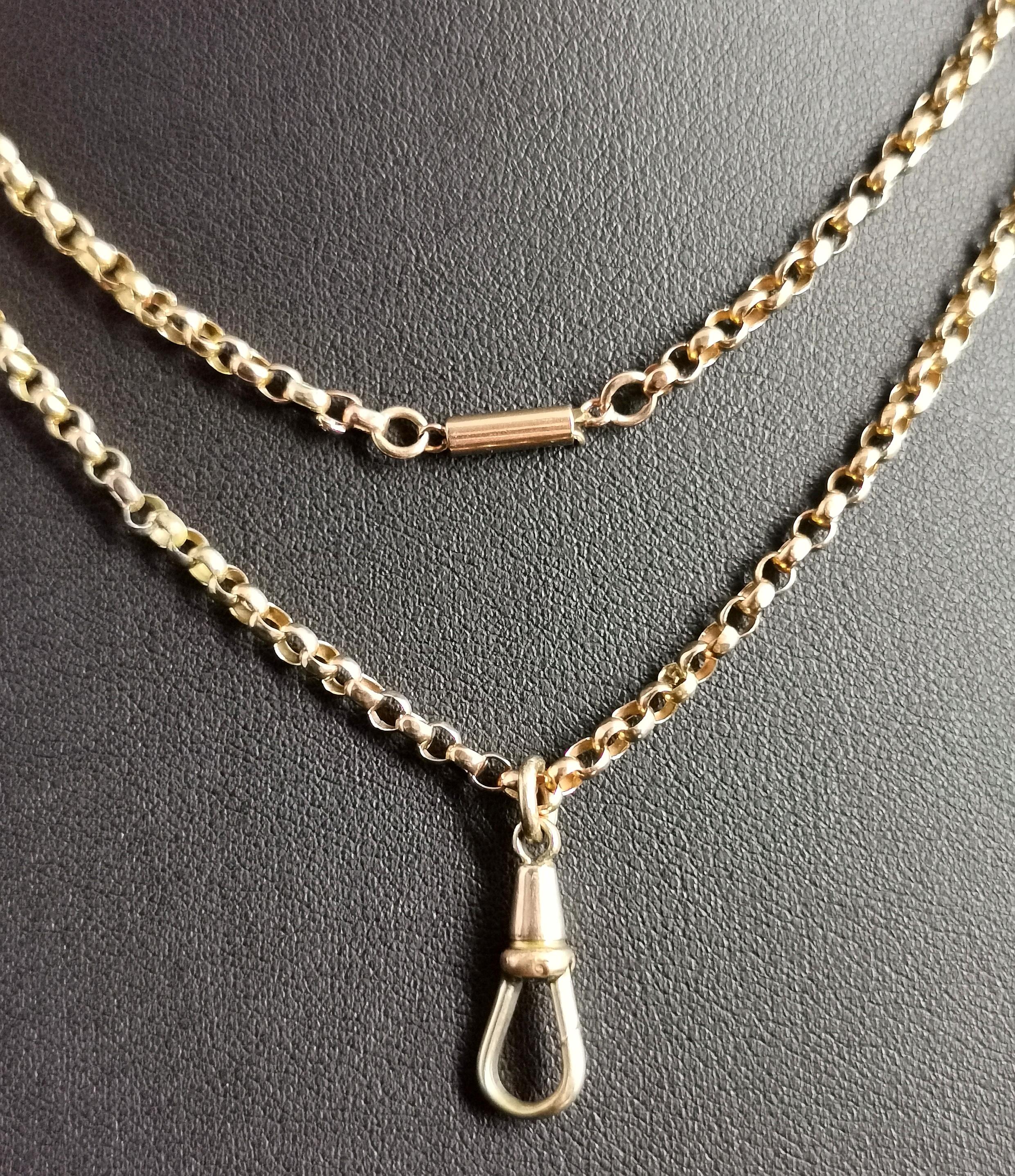 Antique Victorian 9 Karat Yellow Gold Belcher Link Chain Necklace, Dog Clip 5