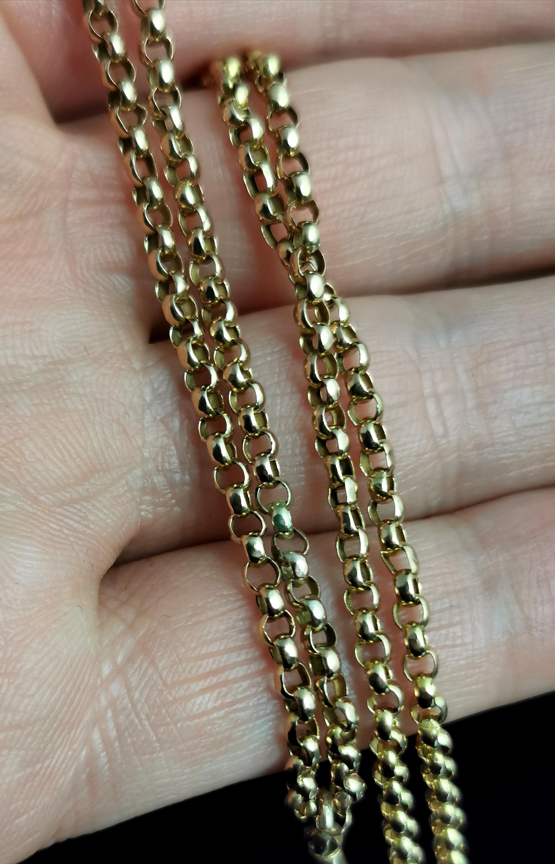 Antique Victorian 9 Karat Yellow Gold Belcher Link Chain Necklace, Dog Clip 7
