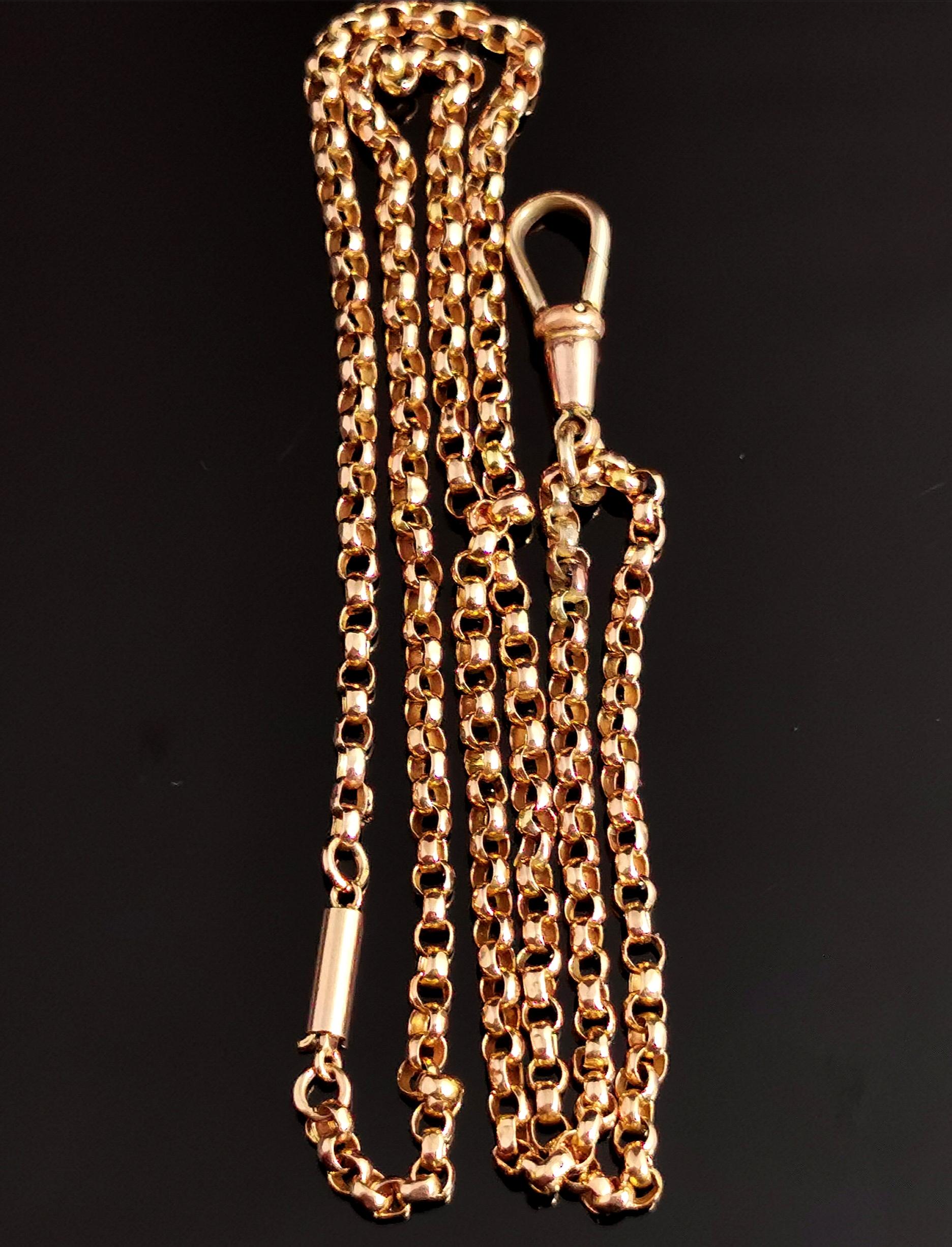 Antique Victorian 9 Karat Yellow Gold Belcher Link Chain Necklace, Dog Clip 8