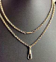 Antique Victorian 9 Karat Yellow Gold Belcher Link Chain Necklace, Dog Clip