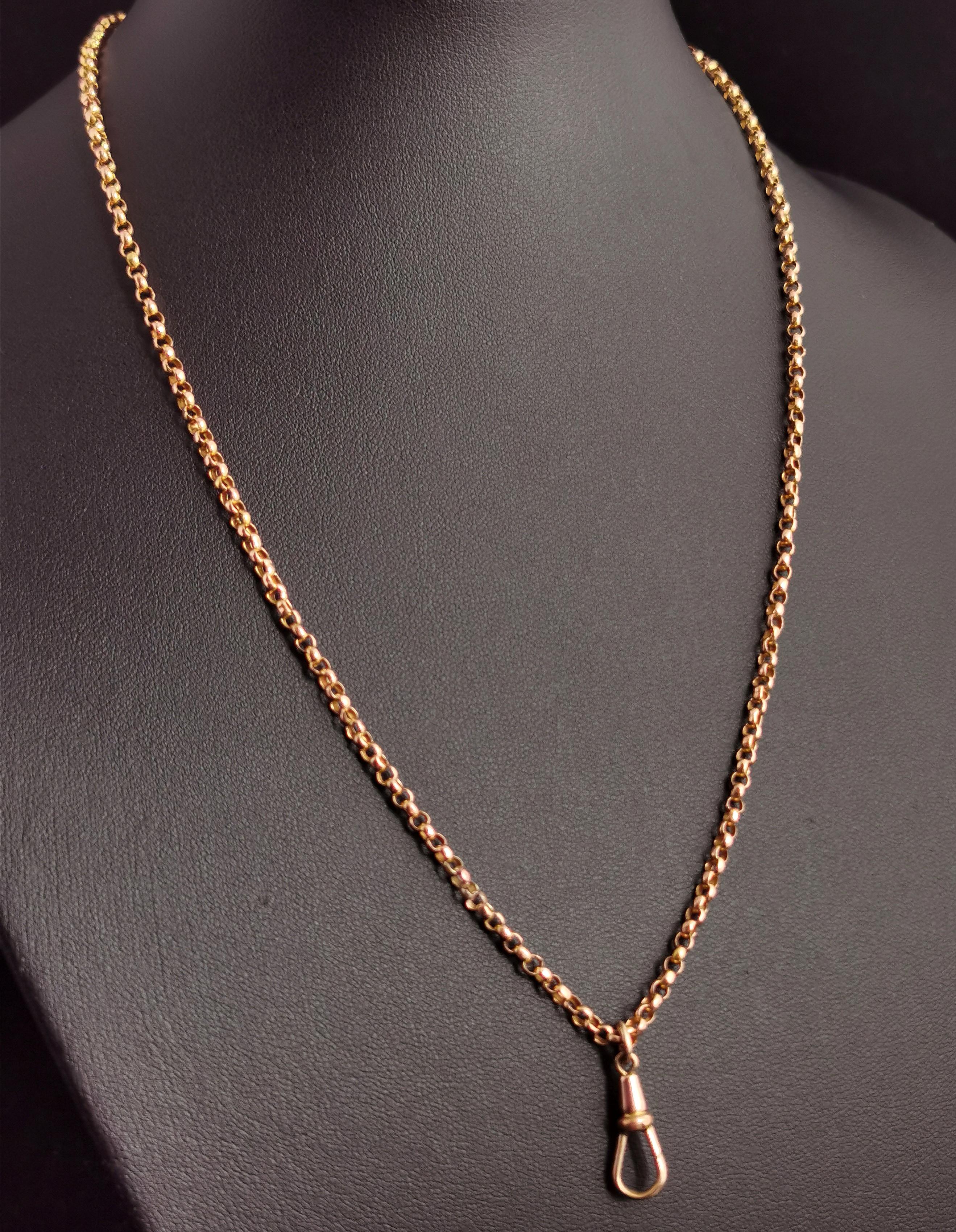 Antique Victorian 9 Karat Yellow Gold Belcher Link Chain Necklace, Dog Clip In Fair Condition In NEWARK, GB