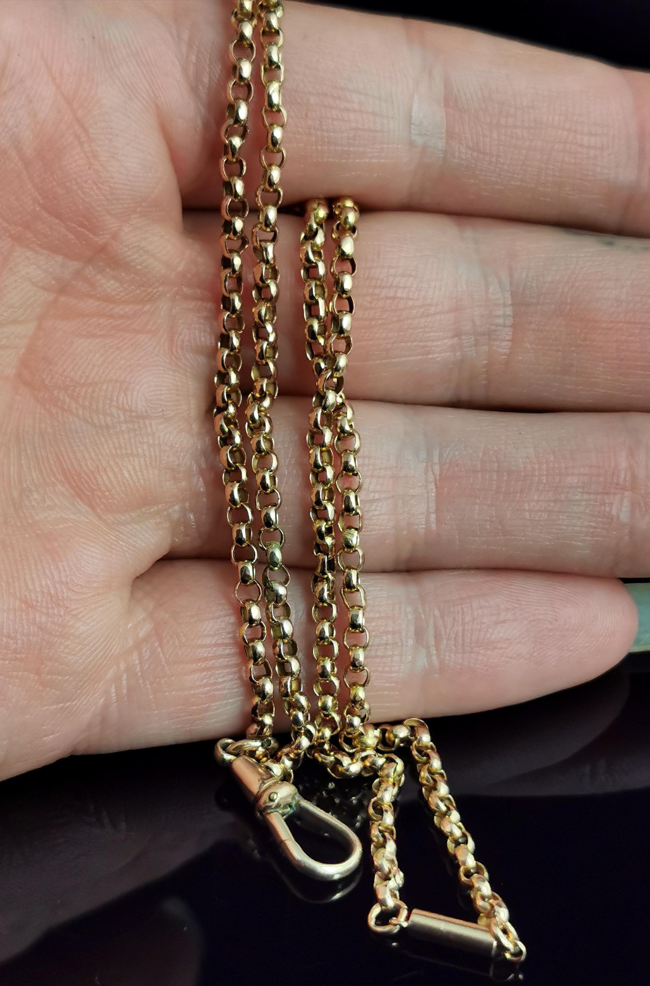 Antique Victorian 9 Karat Yellow Gold Belcher Link Chain Necklace, Dog Clip 1