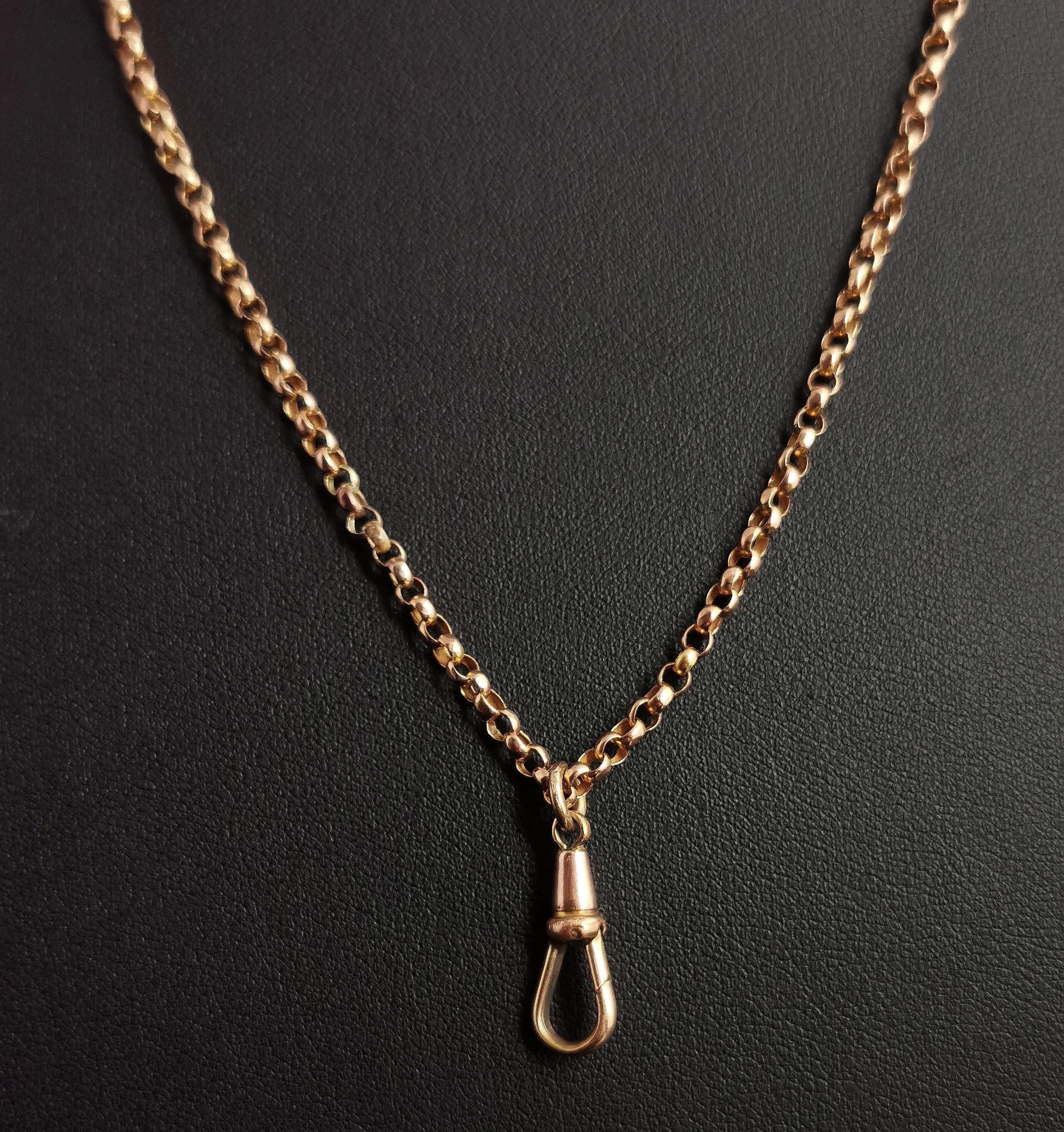 Antique Victorian 9 Karat Yellow Gold Belcher Link Chain Necklace, Dog Clip 2