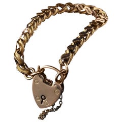 Antique Victorian 9 Karat Yellow Gold Heart Lock Bracelet