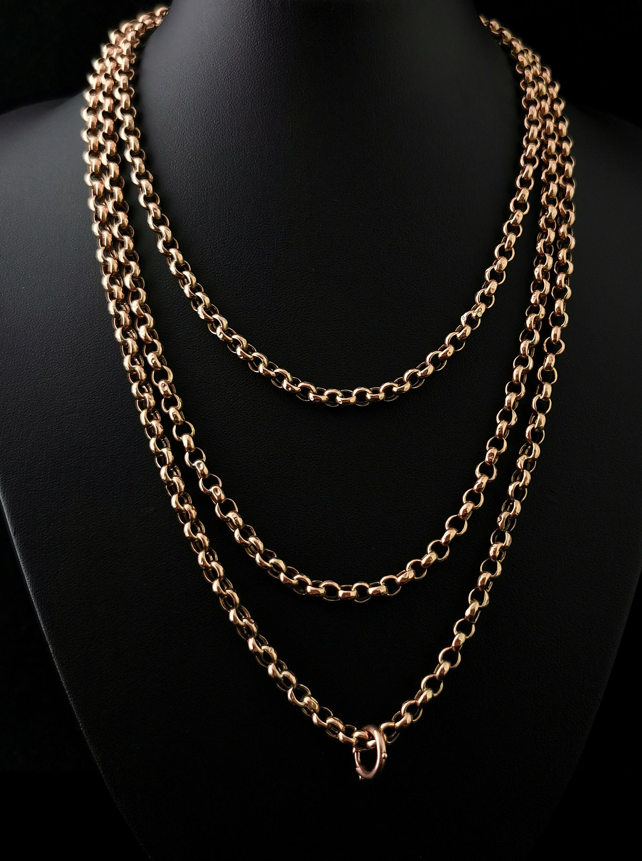 Antique Victorian 9 Karat Yellow Gold Longuard Chain, Belcher Link Necklace 4